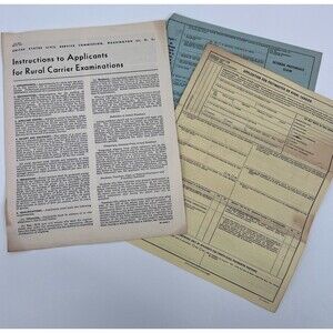 Vintage 1954 Rural Carrier Postal Application Instructions & Veteran Pref Claim